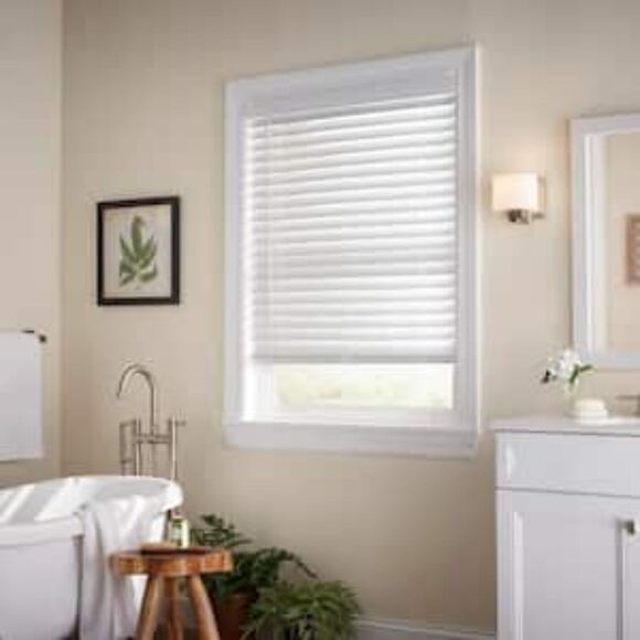 Home Decorators Collection White Cordless Faux Wood Blinds 22" x 48" - Picture 1 of 4